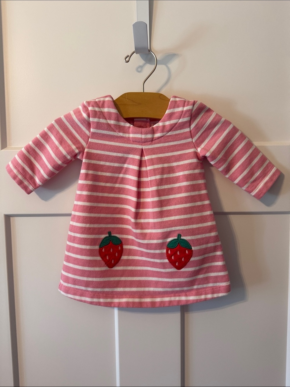 Baby Boden Pink/White Striped Strawberry Jersey Dress - Size 0-3m - Like New!